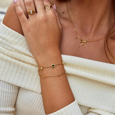 Bransoletka z Onyksu i Białego Minerału